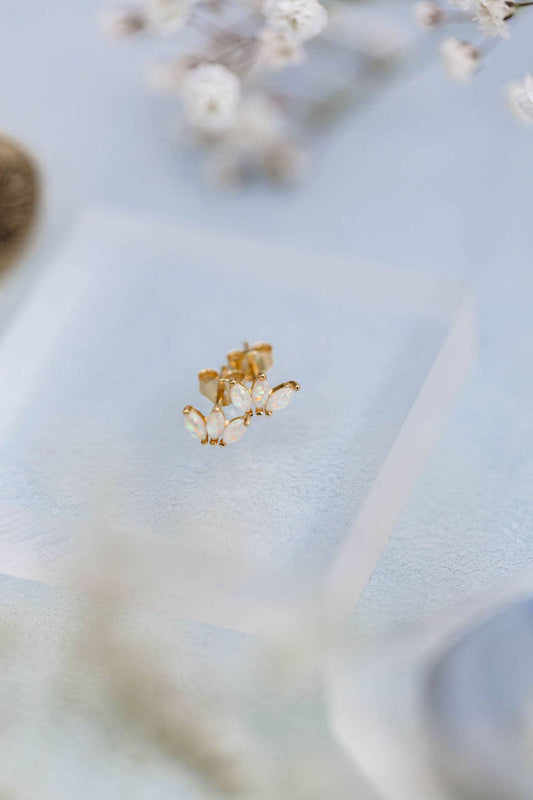 Haiku Lane Jewelry small business jewelry trinity studs delicate gold earrings on clear display